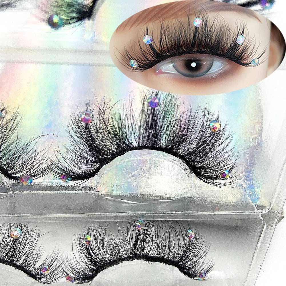 FQNing Mink Lashes with Glitter Rhinestones Cute Popular Eyelashes Sparkle Dramatic Style 4 Pairs (AF08crystal) Beauty & Personal Care FQNing