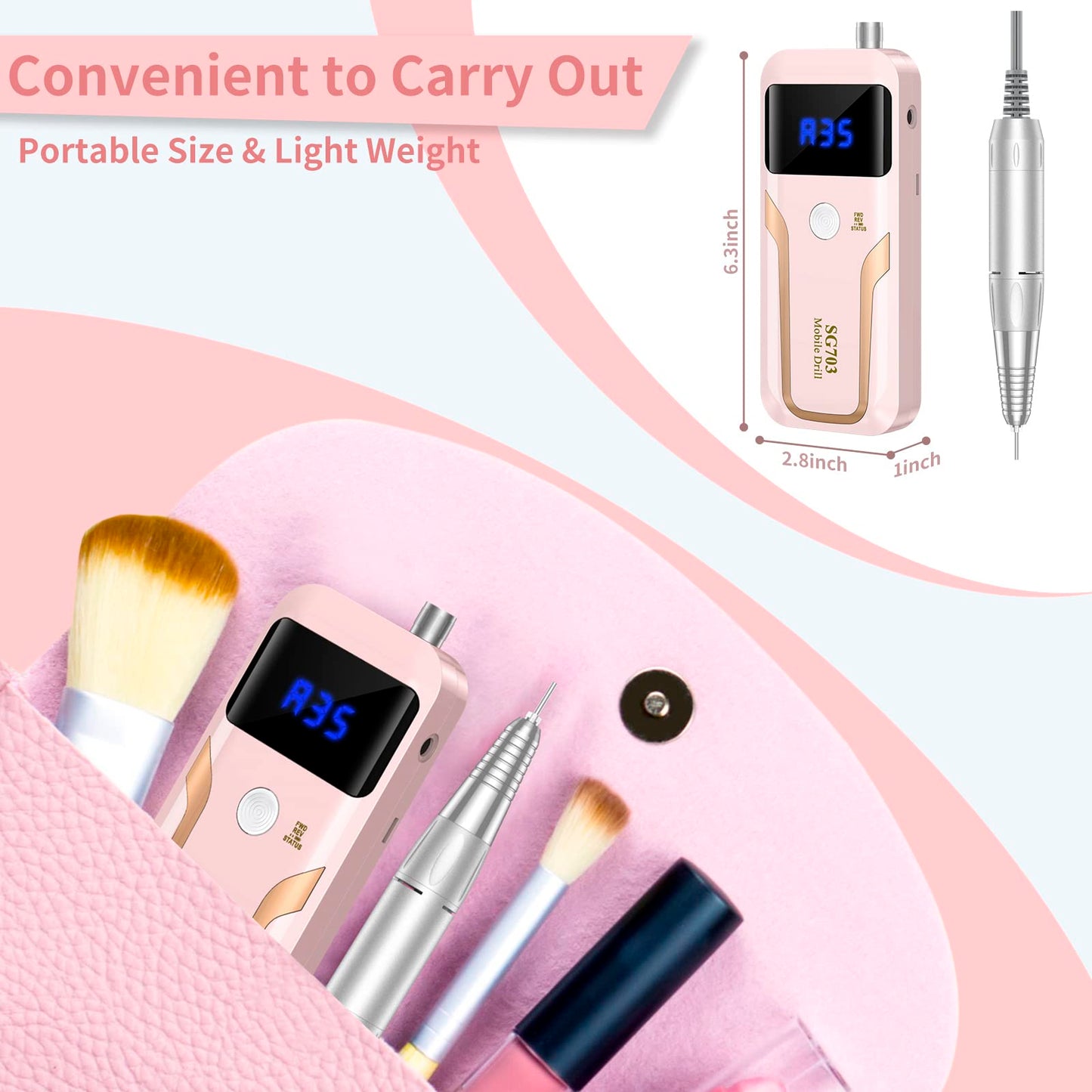 MOCOWIND Portable Nail Drill Professional 35000 RPM, Rechargeable Electric Nail File Machine Cordless E-File for Acrylic Gel Polishing Removing Beauty and Personal Care MOCOWIND