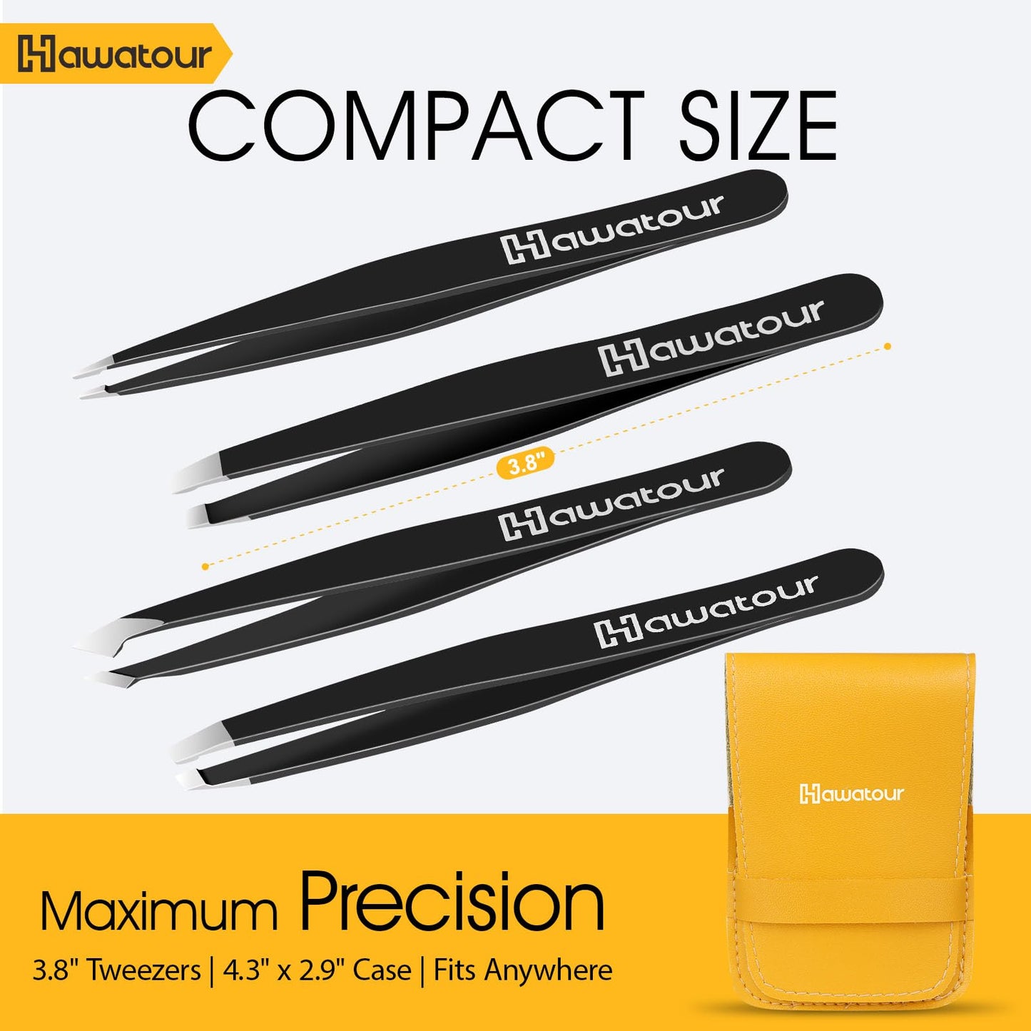 HAWATOUR Tweezers Set, 4Pcs Eyebrows Tweezers for Women, Great Precision for Ingrown Hair, Splinter, Facial Hair Removal, Black Beauty and Personal Care HAWATOUR