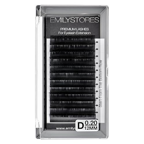 EMILYSTORES Eyelash Extensions 0.20mm Thickness D Curl Length 12mm Individual Eye Lashes Single Size For Lash Extension (0.20,D,12mm) Beauty & Personal Care EMILYSTORES