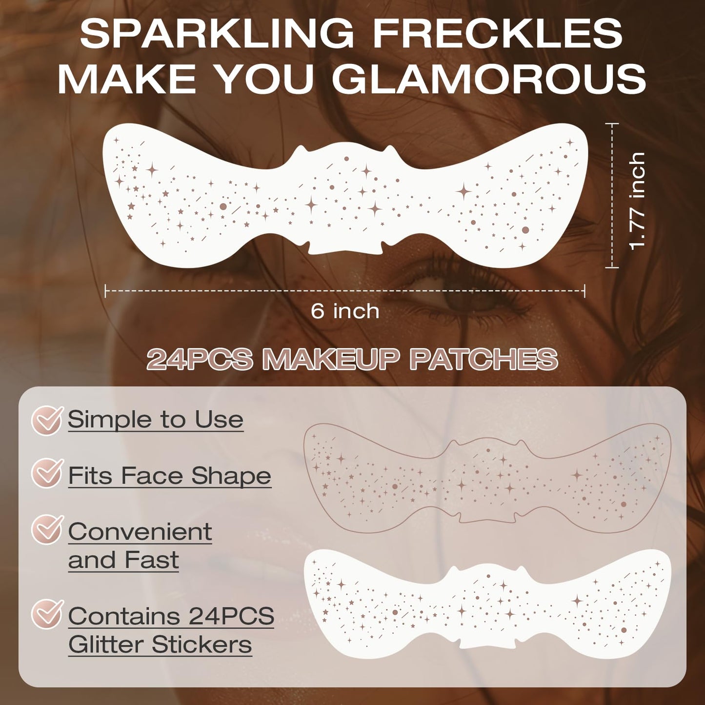 Leterly 24 Pcs Glitter Freckles Face Tattoo,Brown Face Glitter Makeup Patches Cute Sparkle Freckles Patches Waterproof Makeup Speckles for Face Beauty & Personal Care Leterly