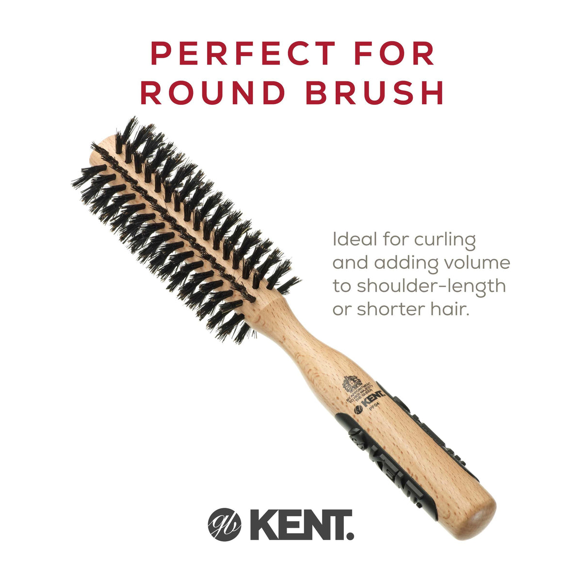 Kent PF04 Small Round Curling Brush with Hard Natural Boar Bristle Hair Drying Round Brush, and Blowout - For Shoulder Length or Shorter Hair.