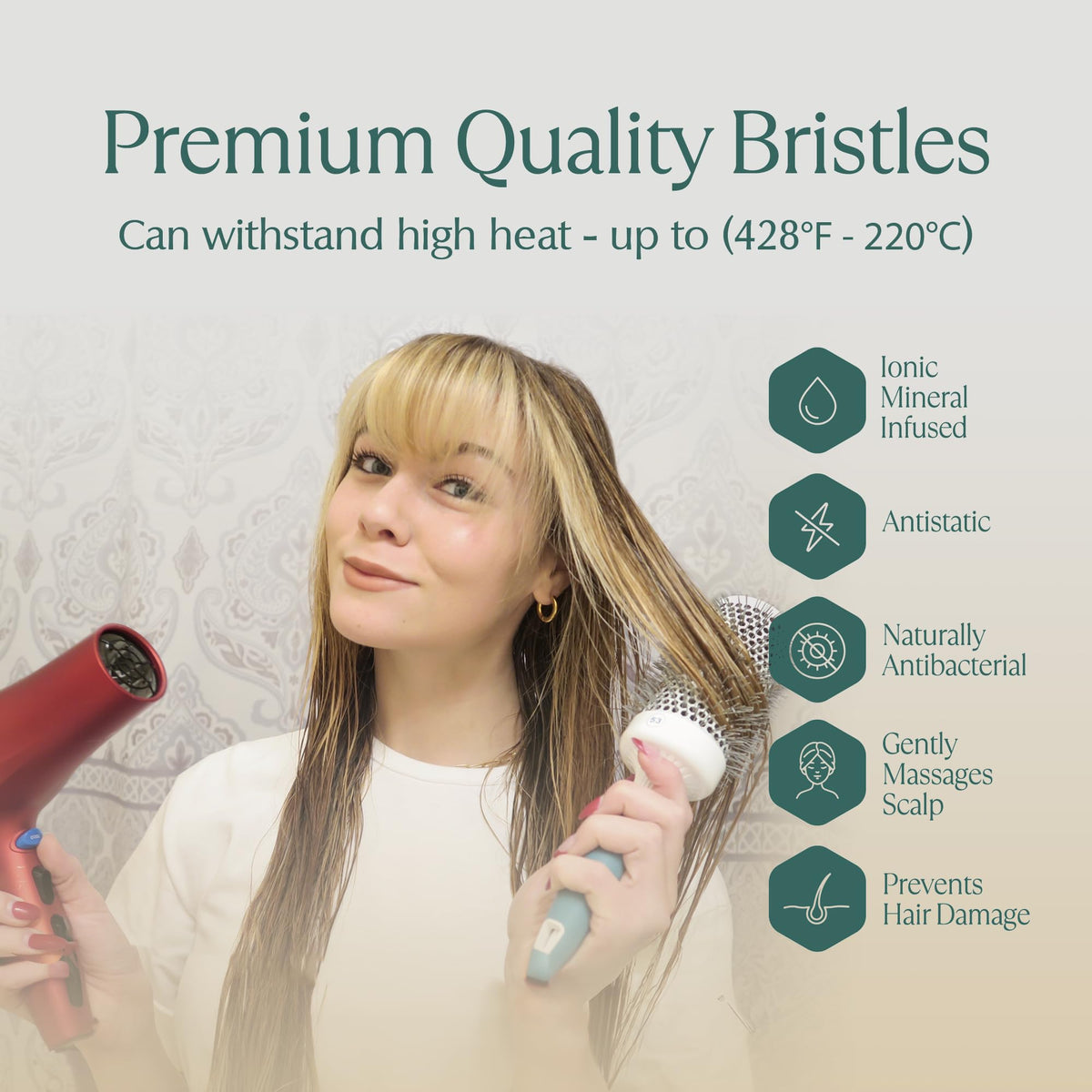 Medium Round Brushing Brush - Ceramic Hair Brush for a Smooth Salon Style Look - Professional Brushing Brush Ideal for All Hair Types - 43 mm Beauty & Personal Care Osensia