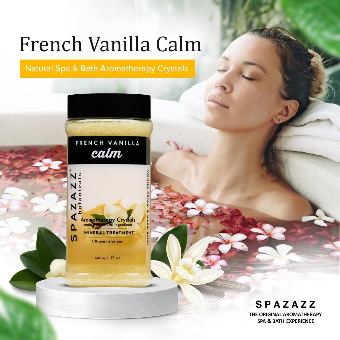 Spazazz Botanicals Aromatherapy Calm French Vanilla Spa and Bath Crystals 17 oz. Crystals and Bath Salts for Hot Tub and Bathtub Spa - Aromatherapy Beauty and Personal Care Spazazz