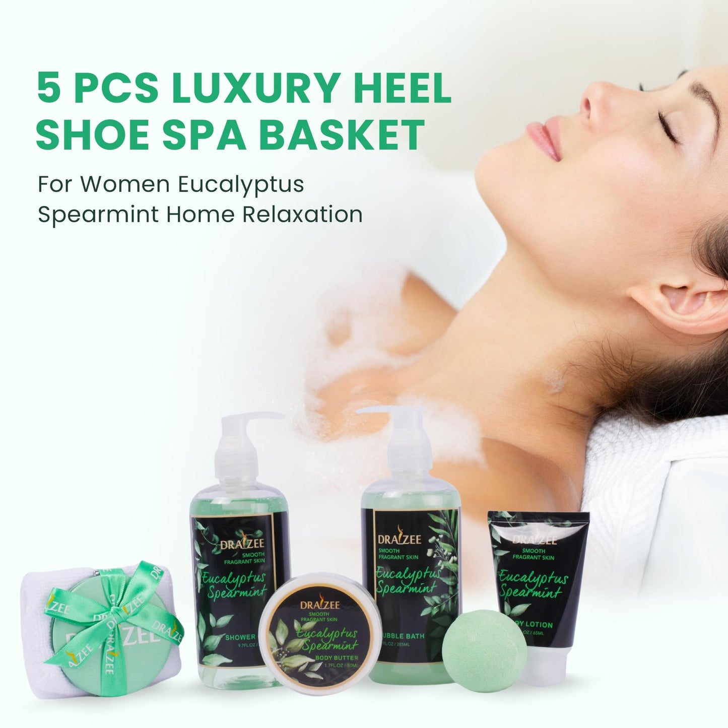 Gift Set for Her - 8 Pc Spa Gift Baskets for Women, Eucalyptus Spearmint Scented Heel Shoe Spa Basket, Luxury Bath Set, Relaxation Spa Gift by Draizee Beauty & Personal Care Draizee