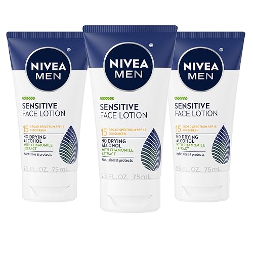 NIVEA MEN Sensitive Face Lotion with SPF 15, Broad Spectrum Sunscreen, 3 Pack of 2.5 Fl Oz Tubes Beauty & Personal Care NIVEA MEN