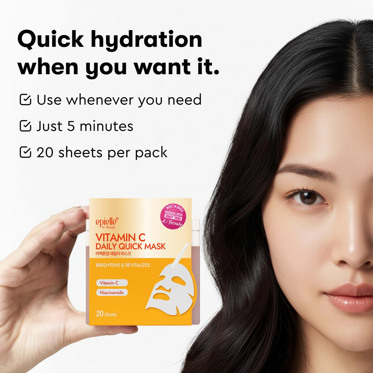 Epielle Vitamin C Korean Face Masks 20 Pack - Brightening Sheet Masks with Niacinamide for Dark Spots & Glowing Skin, Stocking Stuffers for Women Beauty & Personal Care Epielle