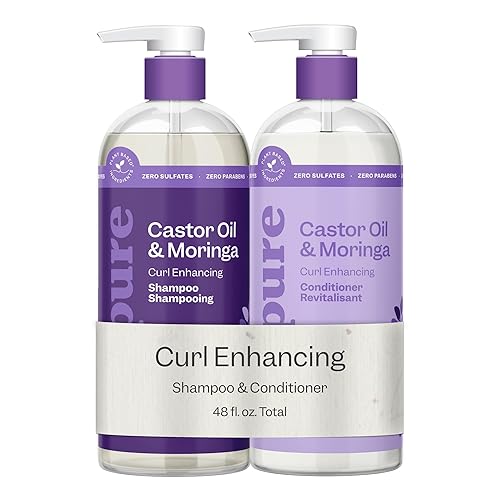 Renpure Castor Oil & Moringa Shampoo and Conditioner Set, Plant-Based*, Curl Enhancing, Moisturized, Manageable & Frizz-Free Curls -Castor & Moringa Beauty & Personal Care RENPURE