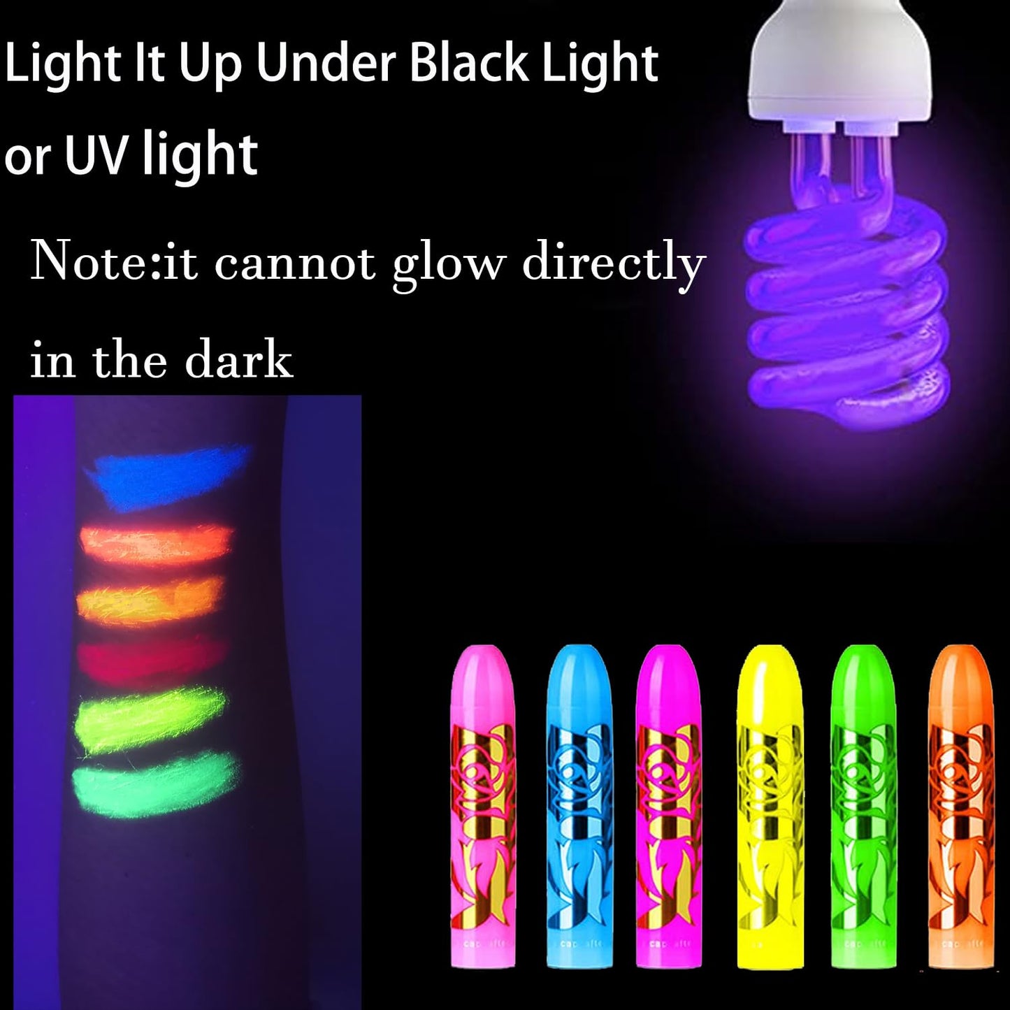 12 PCS Glow Face Body Paint, Glow In The Dark Under UV Black Light Sticks Makeup Neon Face Painting Kits for Adult Halloween Festival Accessory Glow Beauty and Personal Care eyigylyo