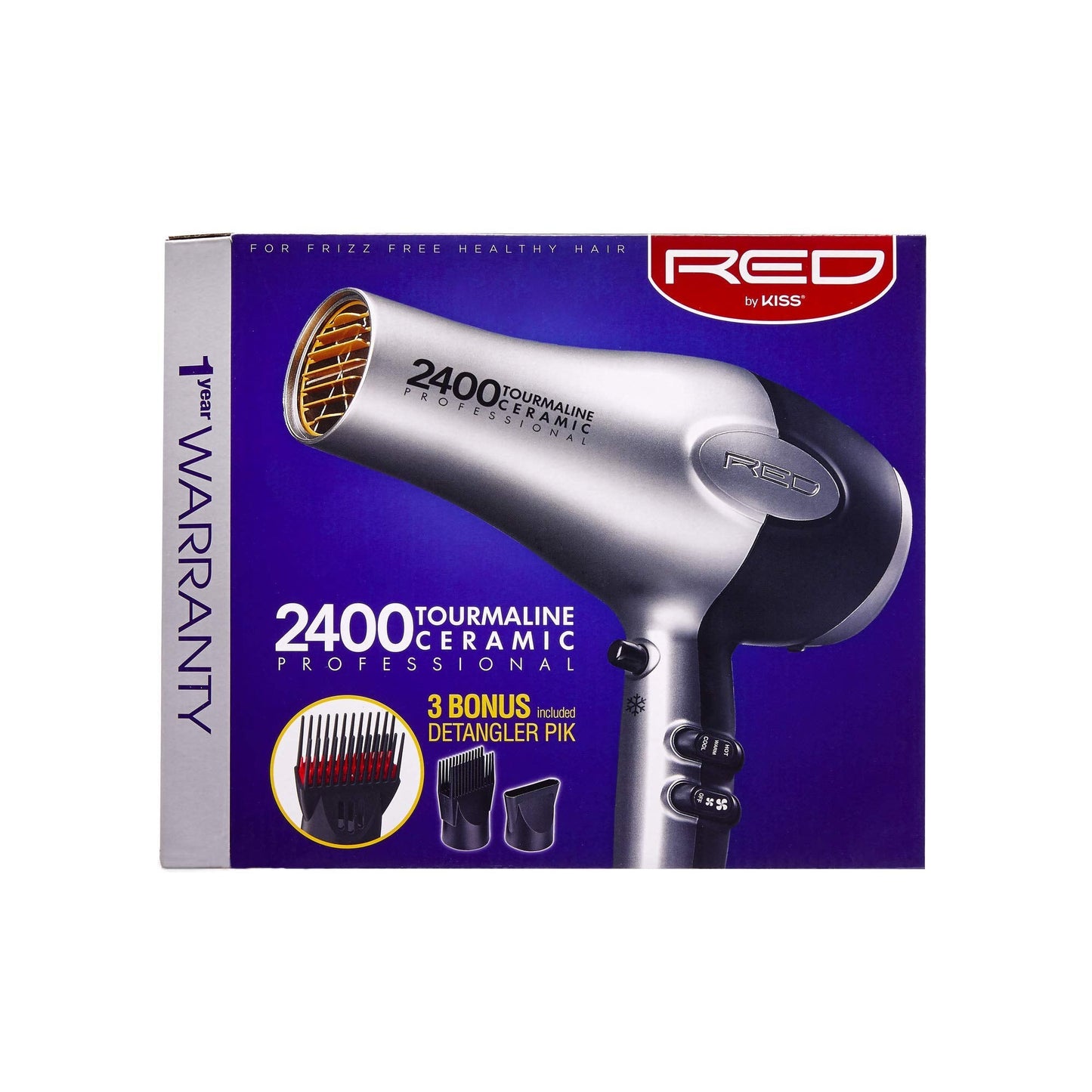RED by Kiss Hair Dryer 2400 Tourmaline Ceramic Technology, Professional Blow Dryer, Maximum Shine, Fast Drying, Adjustable Settings, 3 Attachments Beauty & Personal Care Red by Kiss