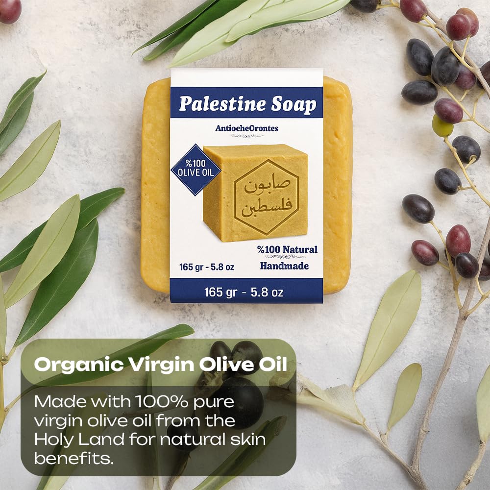 AntiocheOrontes Palestinian Olive Oil Soap Bars - 2-Pack (6 oz Each) - 100% Virgin Olive Oil - Handmade in Nablus - Natural, Organic, Traditional Holy Beauty & Personal Care AntiocheOrontes