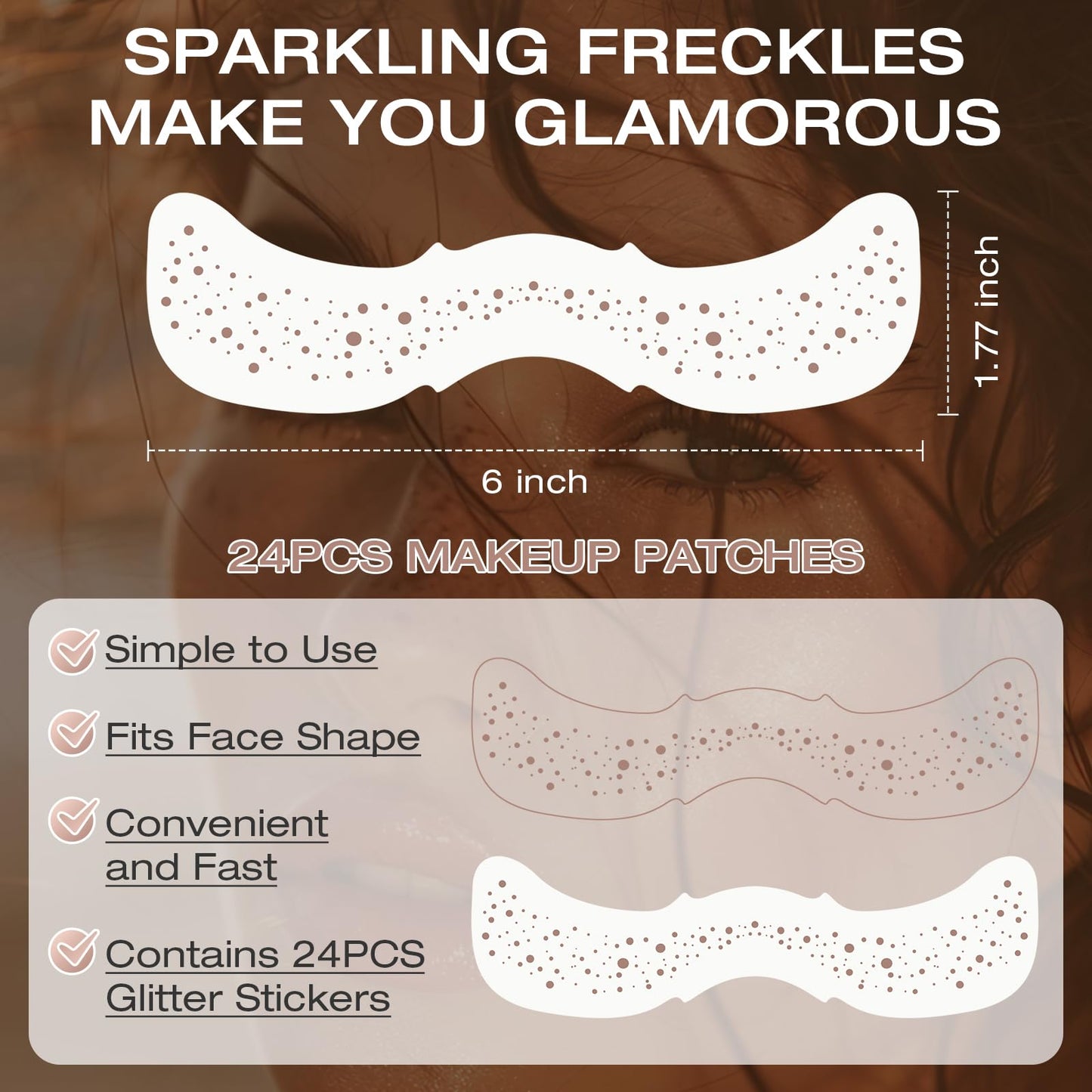 Leterly 24 Pcs Glitter Freckles Face Tattoo,Brown Face Glitter Makeup Patches Cute Sparkle Freckles Patches Waterproof Makeup Speckles for Face Beauty & Personal Care Leterly