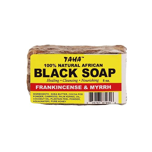 Taha African Black Soap Bar, Organic & 100% Natural, Soothing & Moisturizing, Healthy Cleansing - Great for Blemishes, Acne, Dry Scalp, and More Beauty & Personal Care Taha