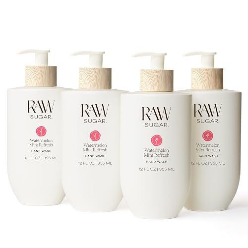 RAW SUGAR Watermelon Mint Refresh Hand Wash, 12 Fl Oz (Pack of 4) Liquid Hand Soap for Kitchen or Bathroom, Cleanses & Refreshes Hands, Vegan Beauty & Personal Care RAW SUGAR