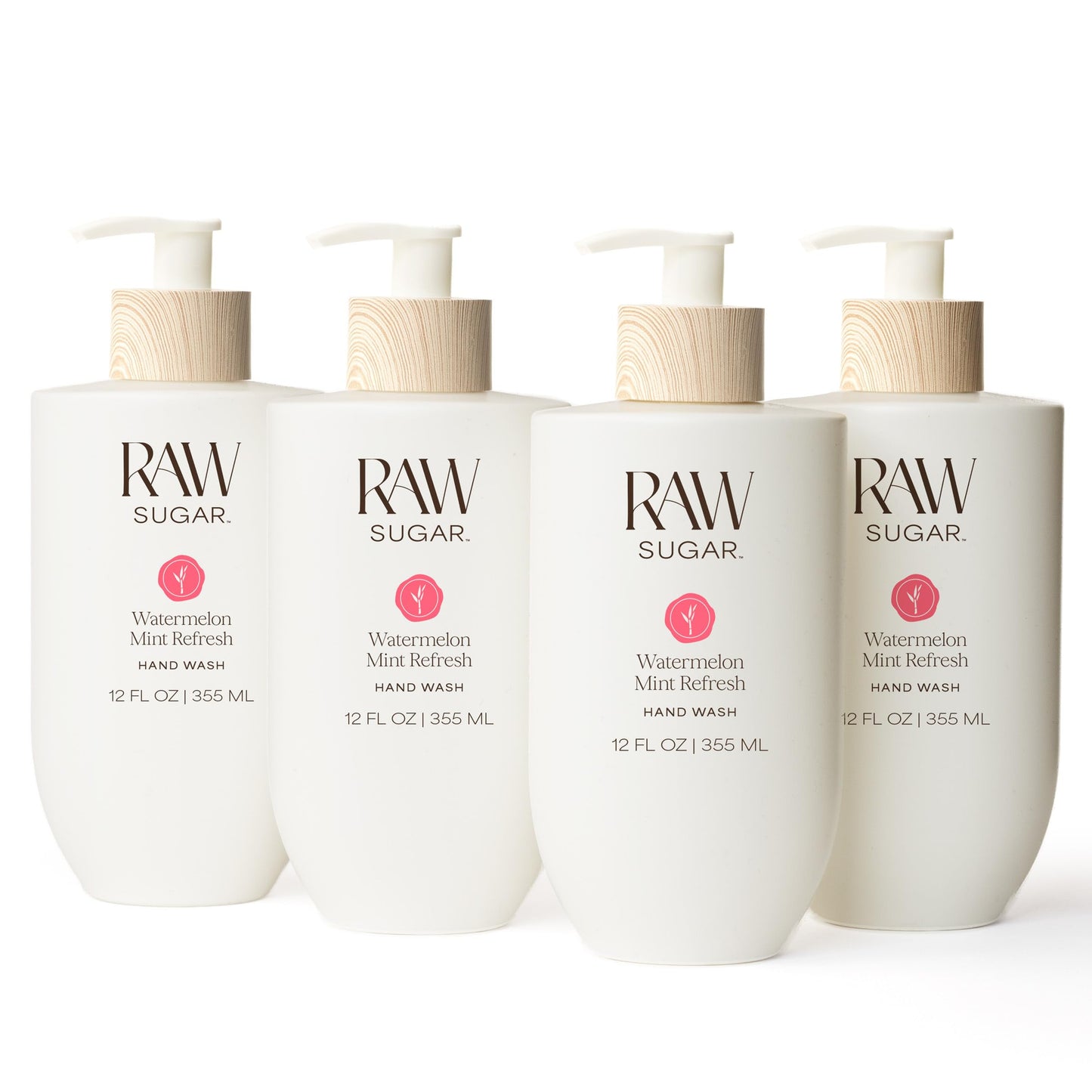RAW SUGAR Watermelon Mint Refresh Hand Wash, 12 Fl Oz (Pack of 4) Liquid Hand Soap for Kitchen or Bathroom, Cleanses & Refreshes Hands, Vegan Beauty & Personal Care RAW SUGAR
