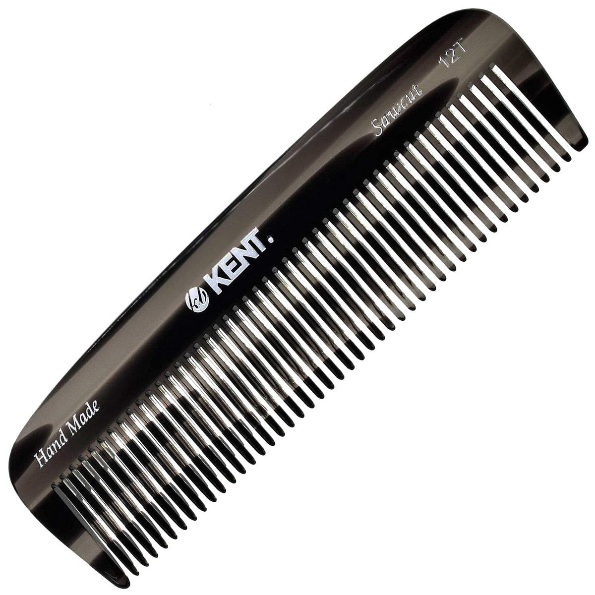 Kent 12T Black Graphite Pocket Comb - Handmade Wide Tooth Hair Comb for Men, Women, and Kids - Travel, Beard, and Mustache Comb - Saw Cut and Hand