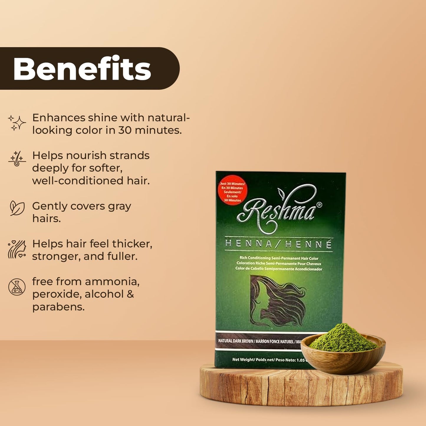 Reshma Beauty 30 Minute Henna Hair Color Infused with Organic Henna Lawsonia Inermis 100% Gray Coverage for Soft, Shiny Hair, Plant-Based Hair Beauty & Personal Care Reshma Beauty