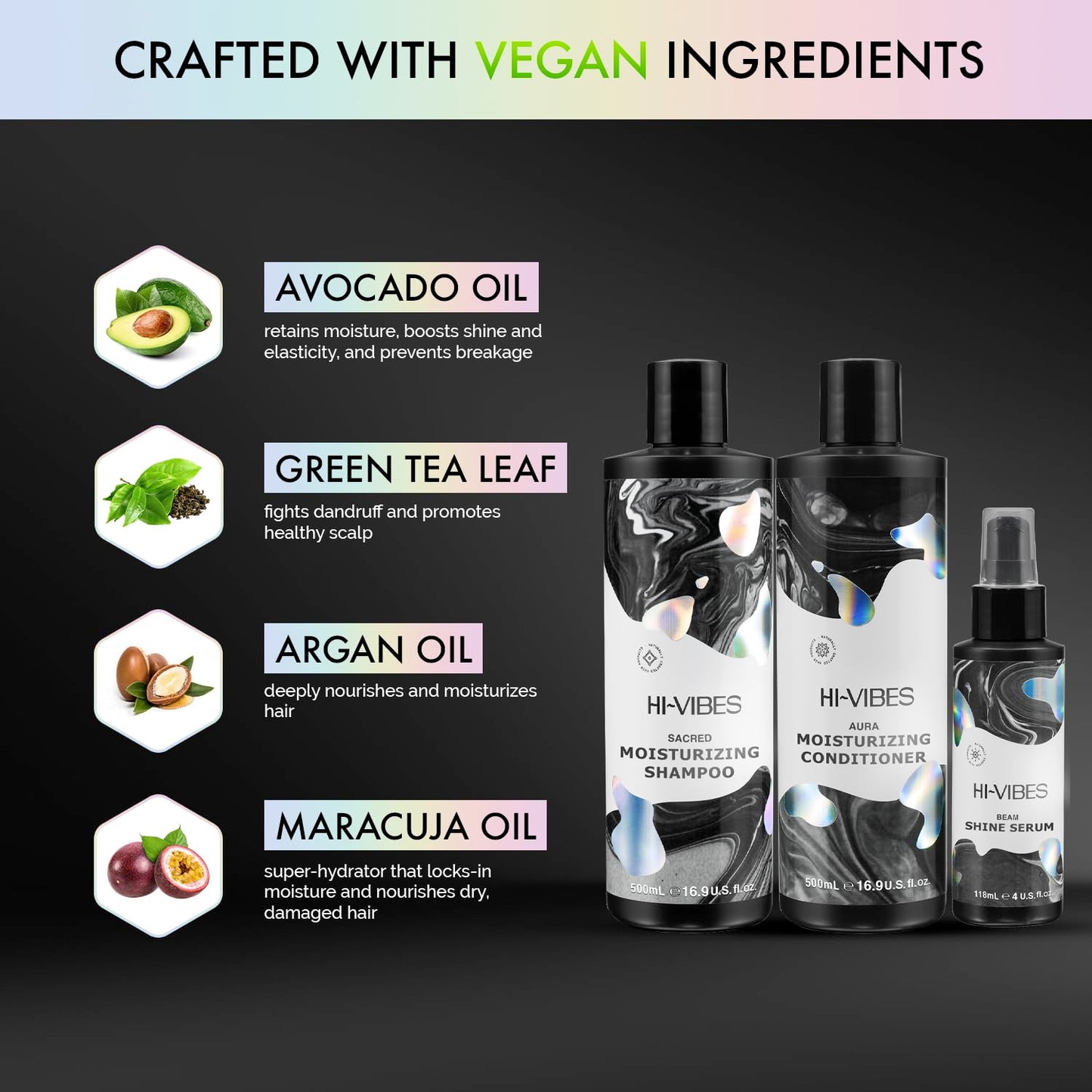 MOEHAIR Hi-Vibes Vegan Shampoo, Conditioner and Serum | Argan Oil Shampoo and Conditioner Set with Anti Frizz Hair Serum | Infused With Avocado Beauty & Personal Care MOEHAIR
