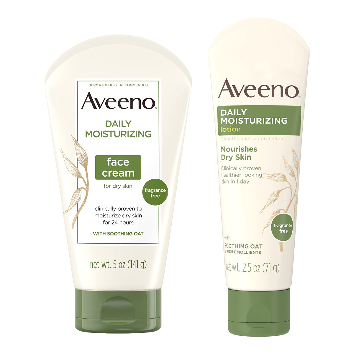 Aveeno Daily Moisturizing Fragrance-Free Face & Neck Cream, Oat Facial Moisturizer for Dry Skin, 5 oz, & Aveeno Daily Moisturizing Body Lotion Beauty & Personal Care Aveeno