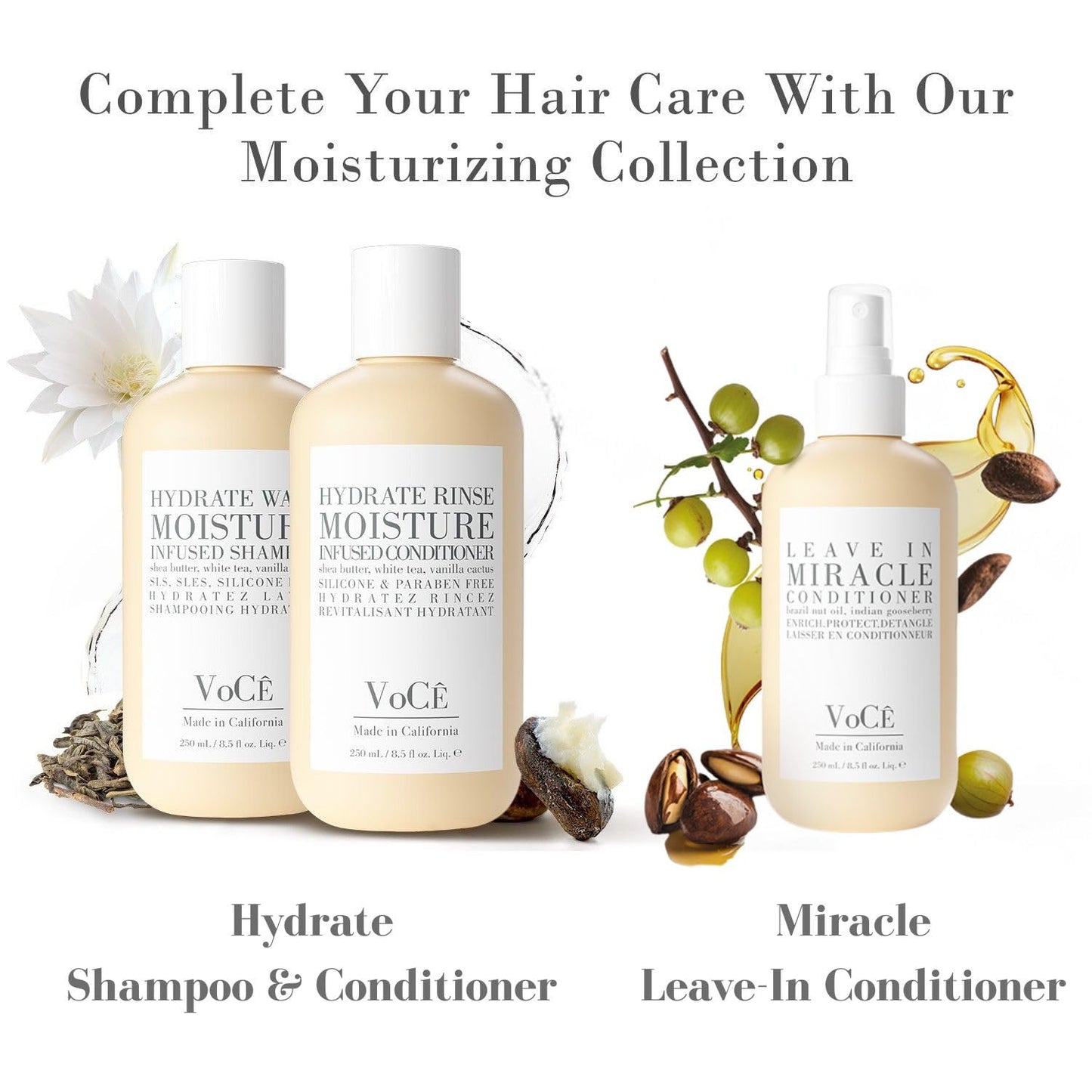VoCÊ Haircare Hydrate Collection Gift Set | Moisturizing Shampoo, Rinse & Leave-In Conditioner | Vegan, Non-Toxic, Cruelty-Free Haircare for Dry Hair Beauty & Personal Care VOCE HAIRCARE