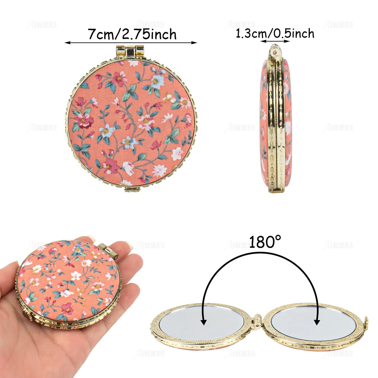AUEAR, 4 Pack Retro Floral Makeup Compact Small Pocket Purse Mirrors Beauty Handheld Folding Portable Travel for Women Lady Beauty & Personal Care AUEAR