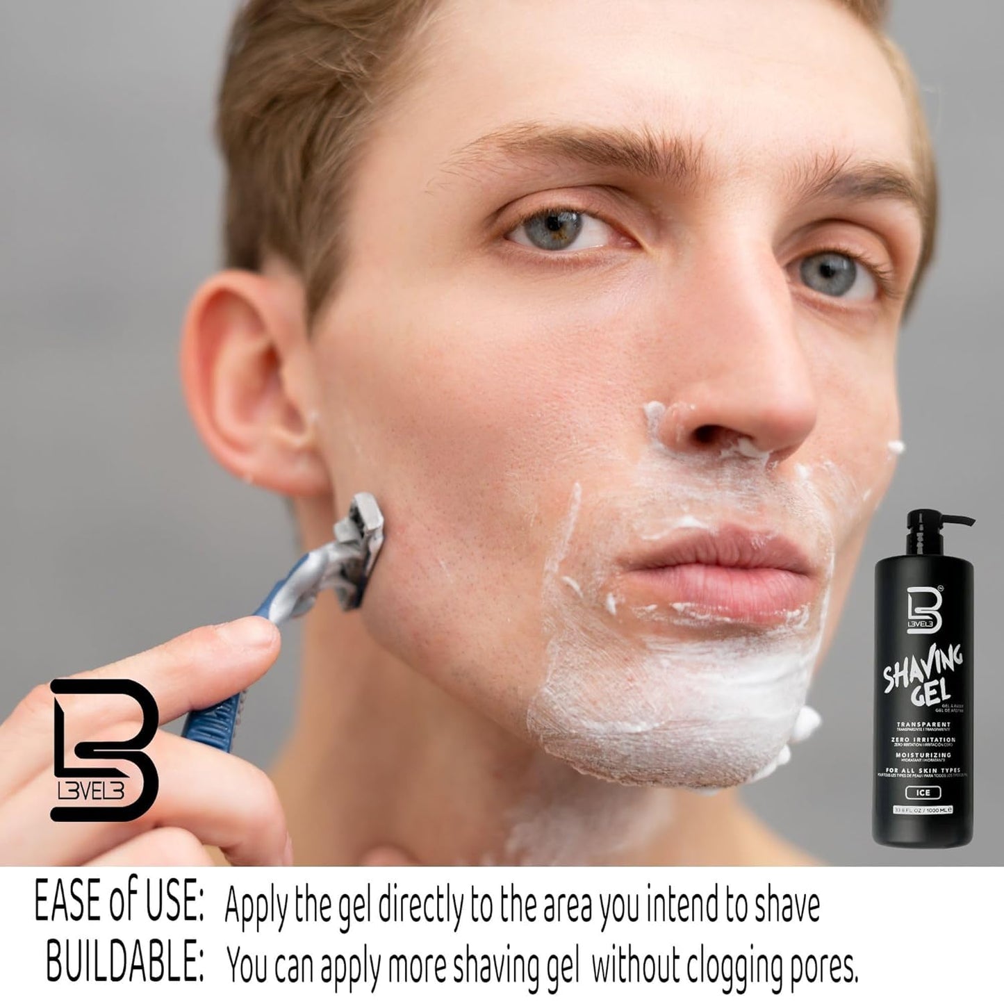 L3 - Level 3 Shaving Gel - Straight Razor Shave Gel - Non-Irritating - Refreshing Smell - No Hot Towel Necessary - Level Three Razor Gel (Ice - Large) Beauty and Personal Care L3