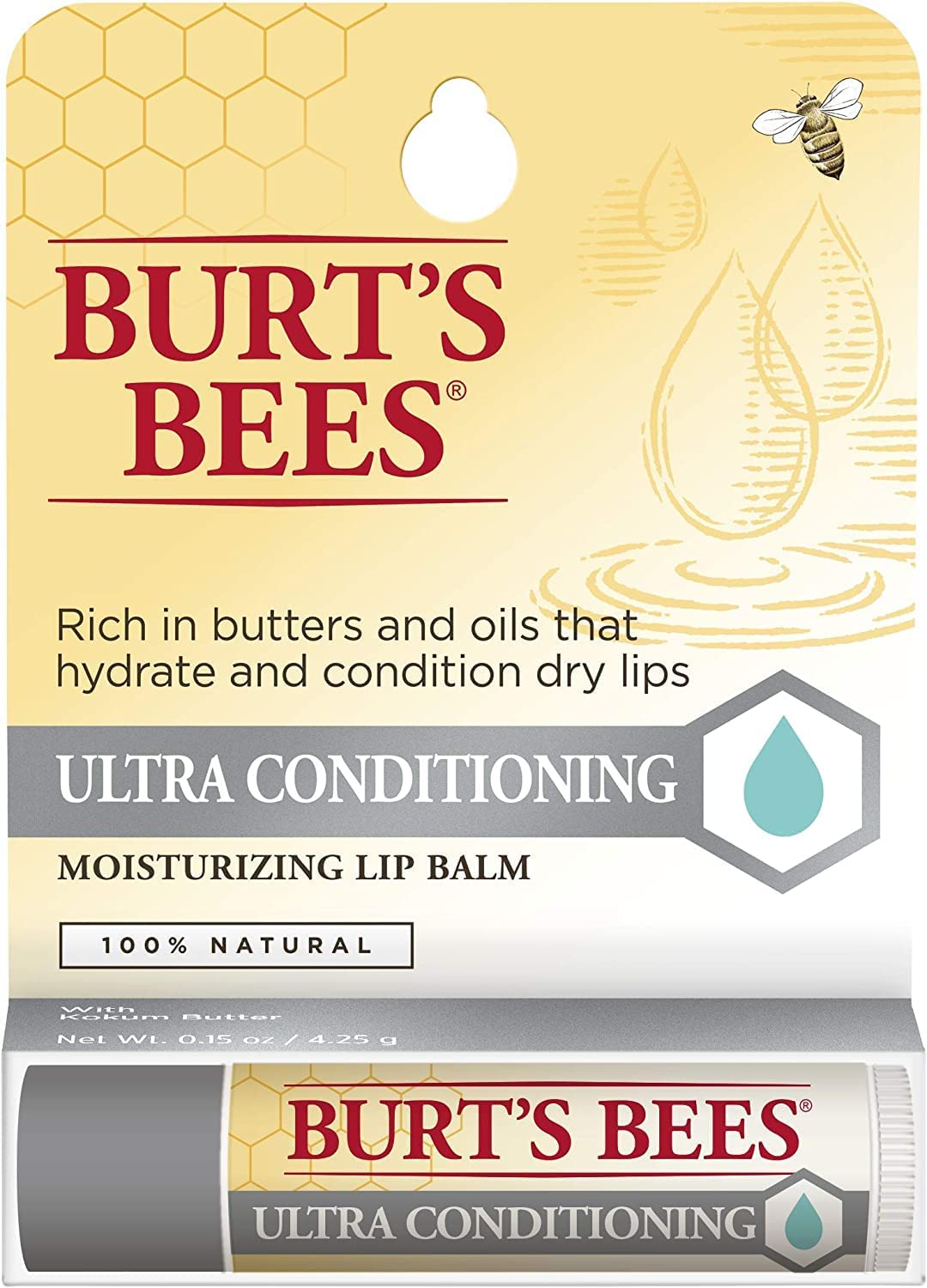 Burt's Bees Ultra Conditioning Moisturizing Lip Balm, Lip Moisturizer Rich in Oils and Butters, Natural Origin Lip Care, 1 Tube, 0.15 oz. Beauty & Personal Care Burt's Bees