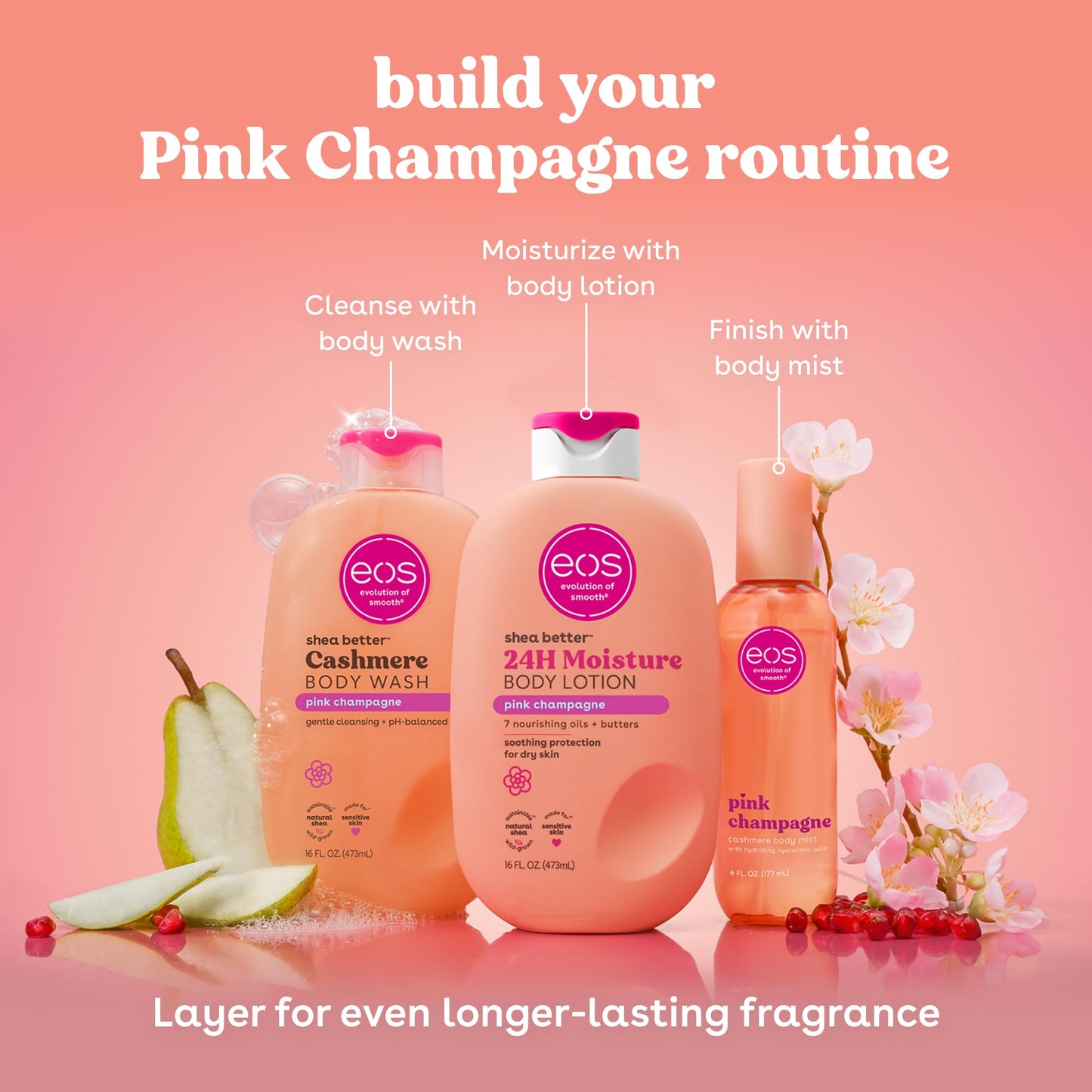 eos Cashmere Body Wash - Pink Champagne, Moisturizing Body Wash, Creamy Gel Formula, with Shea Butter, Glycerin, Vitamin E, pH Balanced, Sensitive Beauty & Personal Care eos