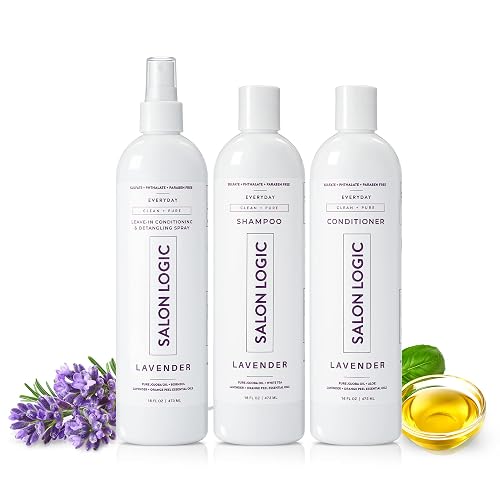SalonLogic Everyday Clean & Pure Shampoo, Conditioner, and Spray Set, Lavender - Salon Quality, Keratin treatment, Naturally Scented, Hydrating Beauty & Personal Care SalonLogic