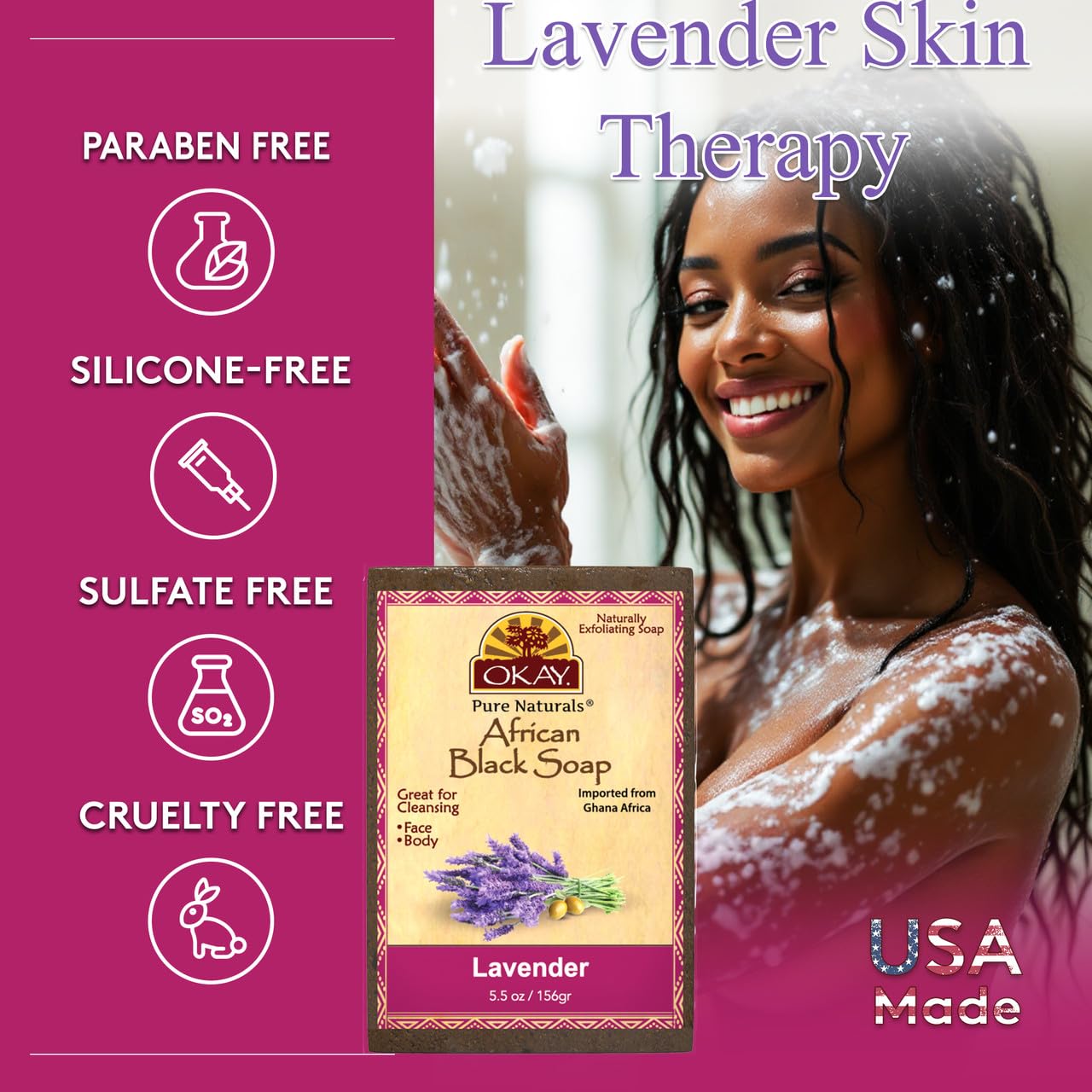 OKAY | African Black Soap with Lavender | For All Skin Types | Cleanses and Exfoliates | Nourishes and Heals | Free of Parabens, Silicones, Sulfates | Beauty & Personal Care OKAY