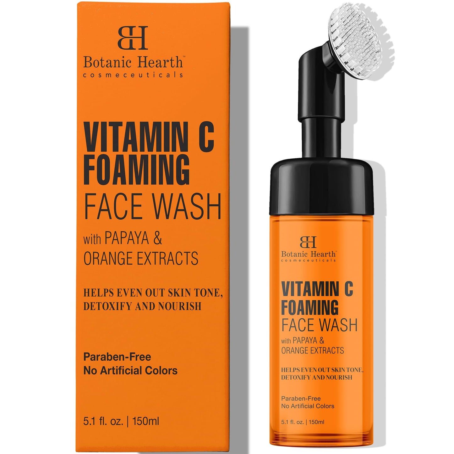 Botanic Hearth Vitamin C Foaming Face Wash With Papaya & Orange | Extracts Built|In Silicone Brush | For Cleansing & Glowing Skin | Paraben & Sulphate Beauty & Personal Care Botanic Hearth