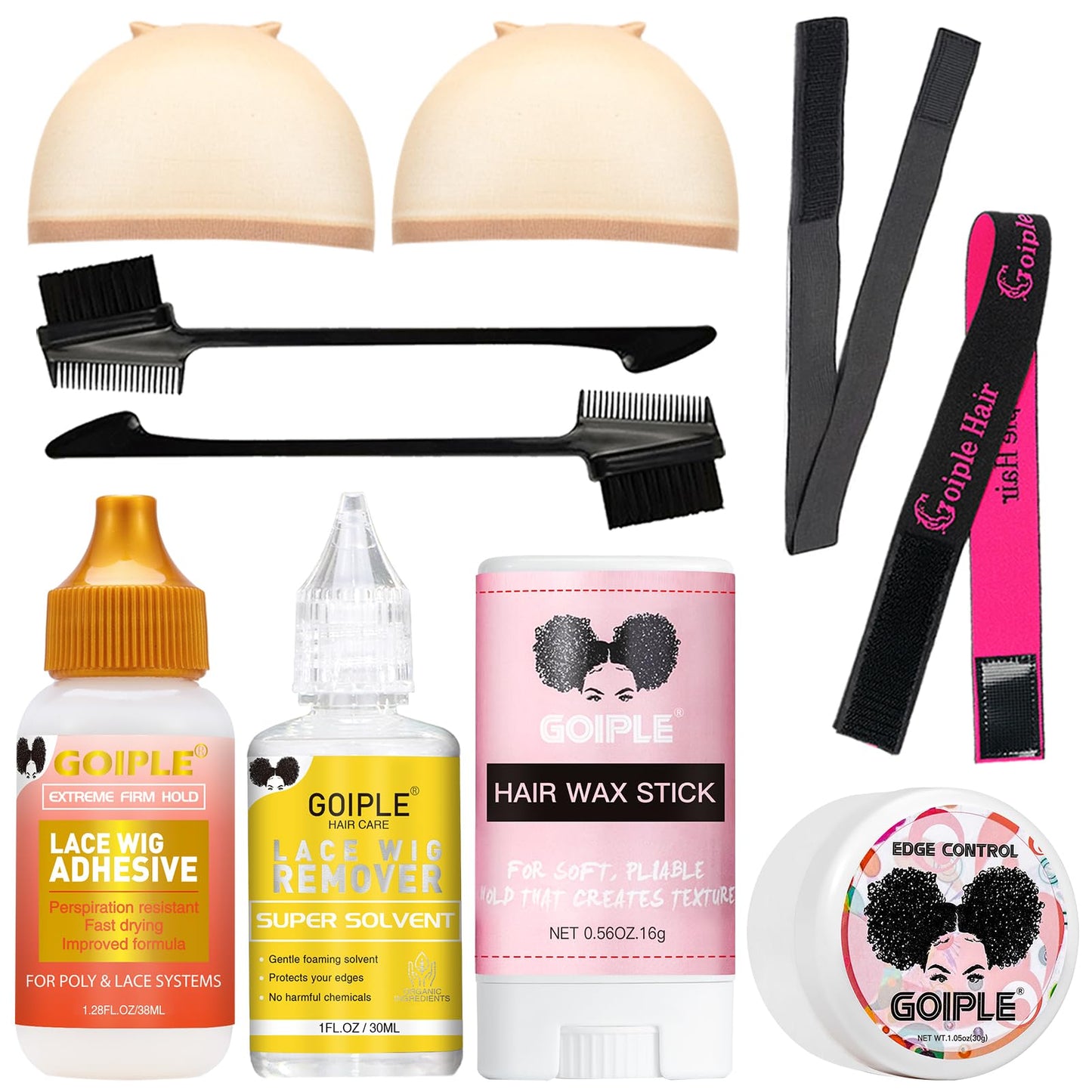 Lace Front Wig Glue Set - Waterproof With Tools, Hair Wax Stick, Remover, Edge Control Wax, Wig Band, and Dual Brush Beauty and Personal Care Goiple Default Title