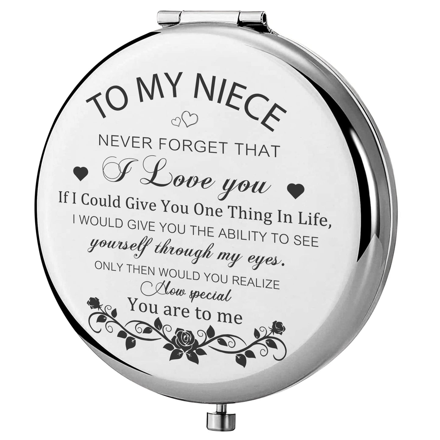GAOLZIUY Niece Gifts Compact Mirror for Niece from Aunt, Silver Niece Compact Mirror, Birthday Gifts for Niece from Aunt Uncle for Niece’s Birthday Beauty & Personal Care GAOLZIUY