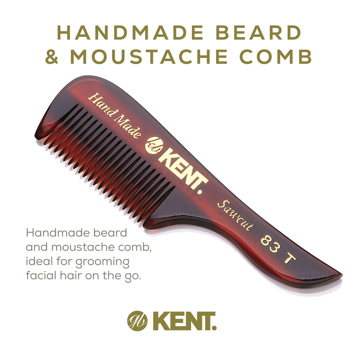 Kent 83T Small Gentleman's Beard and Mustache Pocket Comb, Fine Toothed Pocket Size for Facial Hair Grooming and Styling. Saw-cut of Quality Cellulose