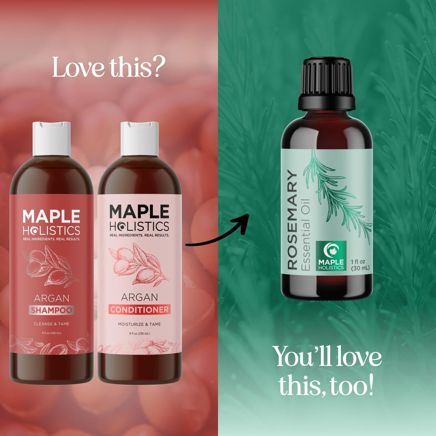 Argan Oil of Morocco Shampoo and Conditioner - Sulfate Free Shampoo and Conditioner Set for Color Treated Hair - Volumizing Shampoo and Conditioner Beauty & Personal Care Maple Holistics