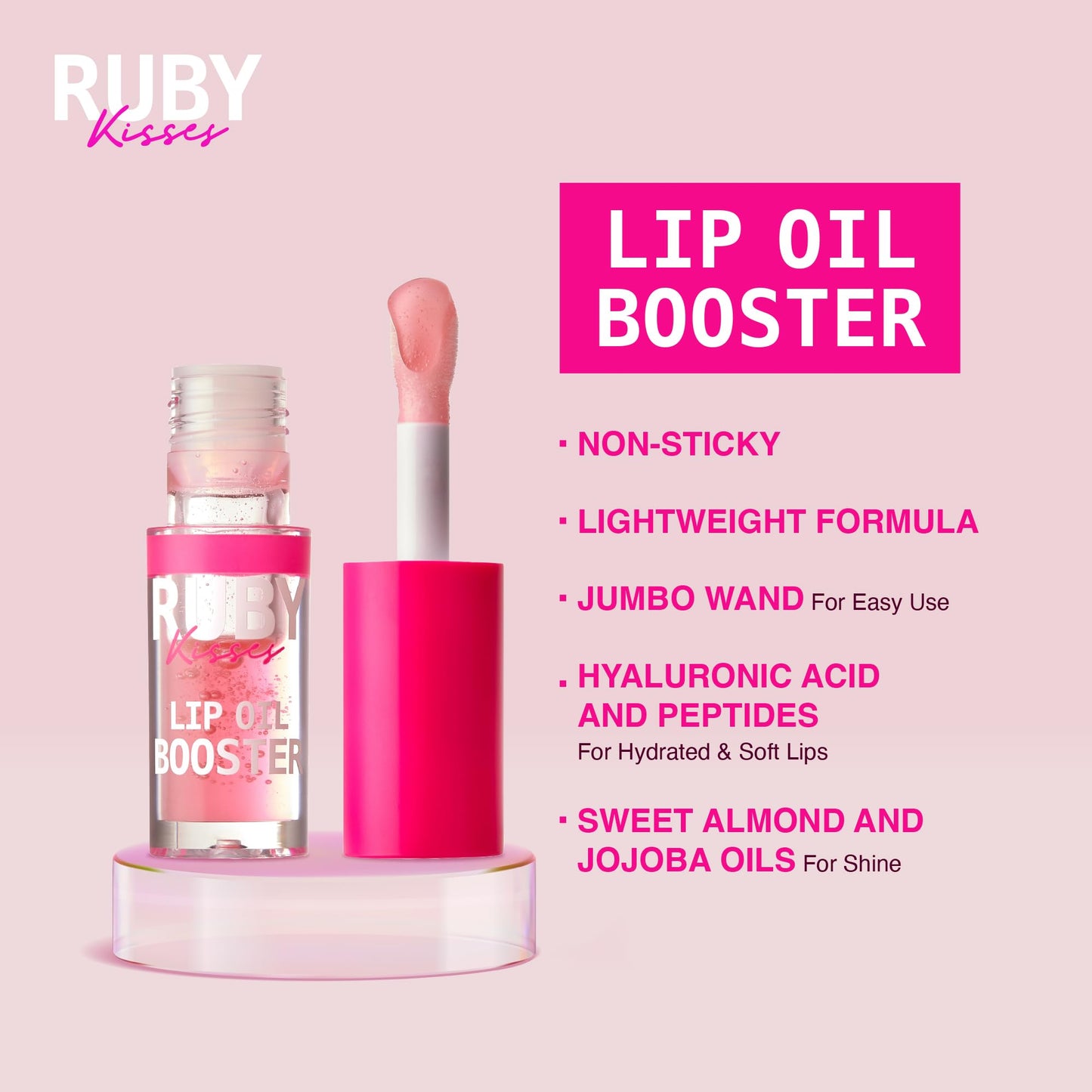 Ruby Kisses Lip Oil Booster, Hydrating Lip Gloss with Nourishing Natural Oil Blend, Jumbo Wand for Easy Application, Non-Sticky Formula (Soft Pink) Beauty & Personal Care Ruby Kisses