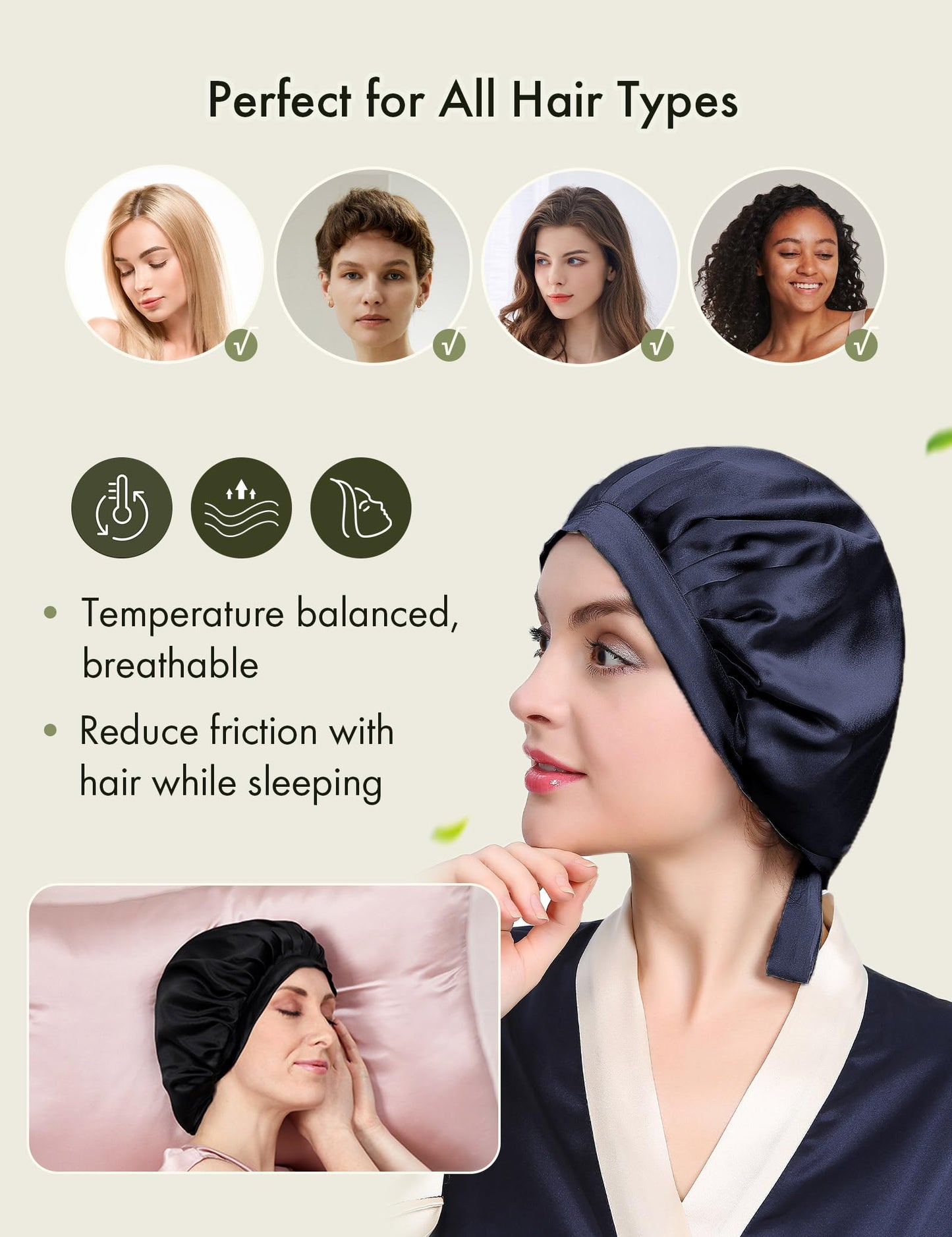 LILYSILK 100% Mulberry Silk Bonnet, Silk Night Sleep Cap Adjustable Hair Wrap for Sleeping, Deep Blue Beauty and Personal Care LilySilk