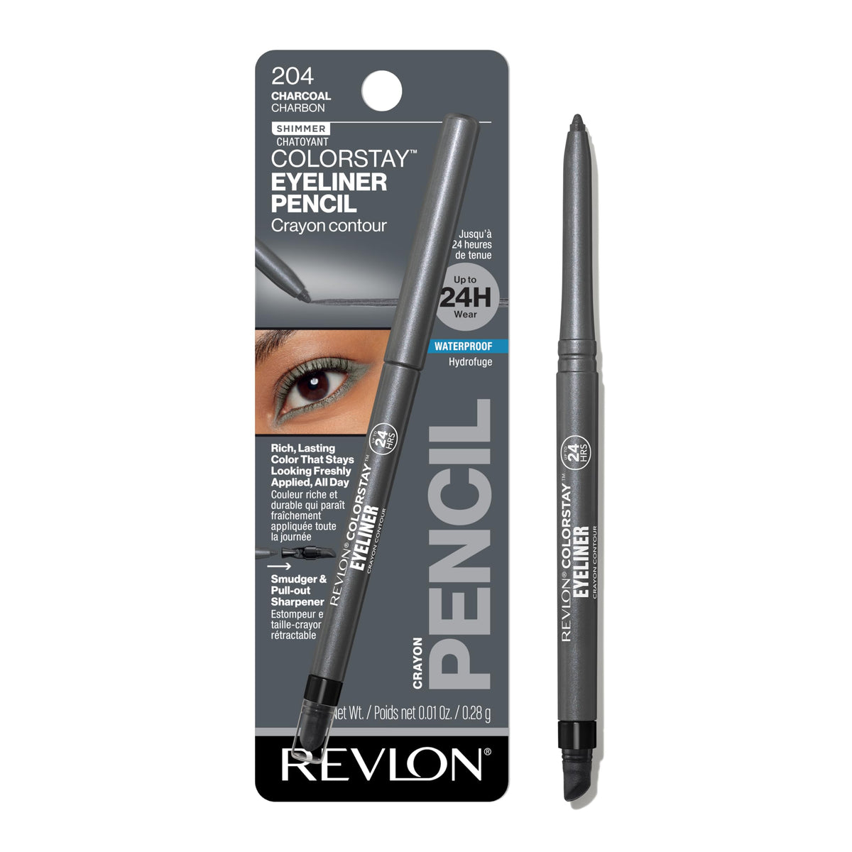 REVLON ColorStay Pencil Waterproof Eyeliner, Smudge-Proof, Eye Makeup with Built-In Sharpener, 204 Charcoal, 0.01 oz Beauty & Personal Care REVLON