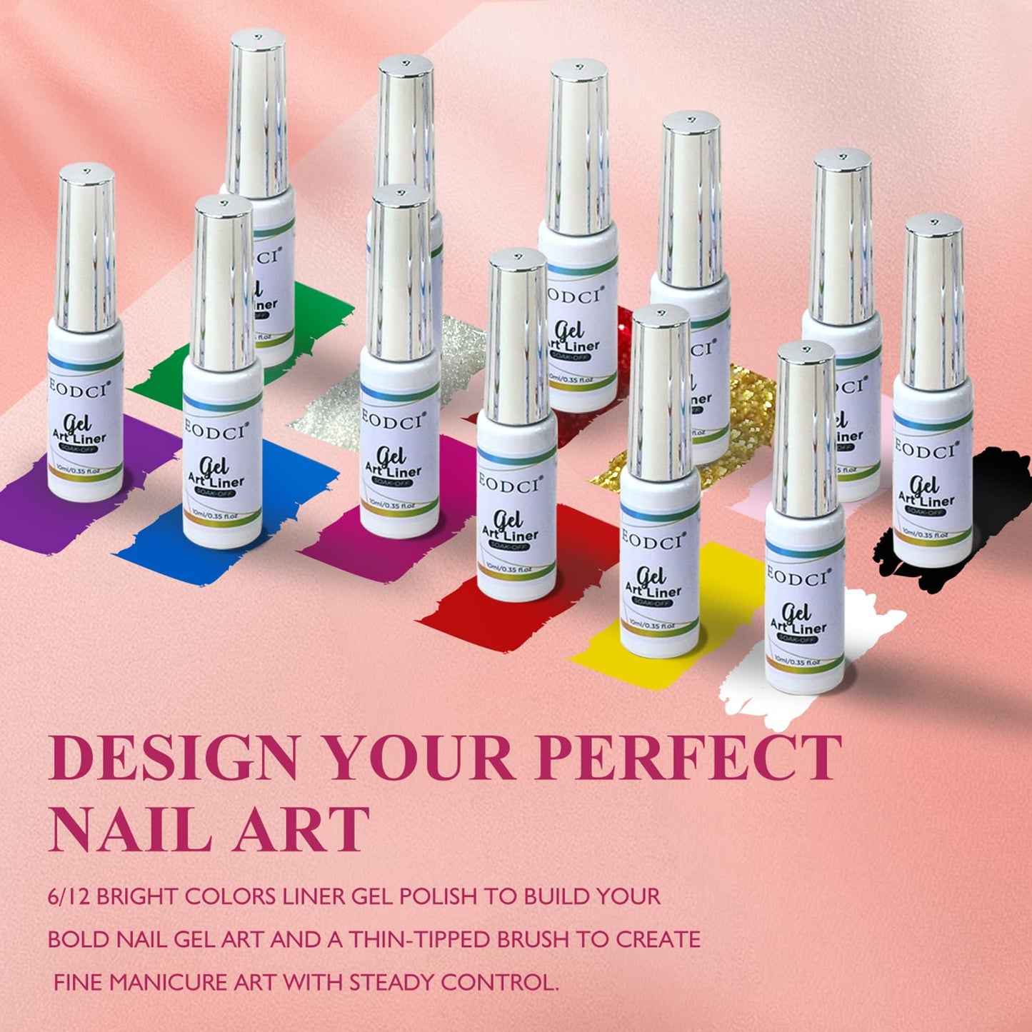 eodci Nail Art Gel Liner Set, 12 Colors Black Red Pink Yellow Green Glitter Fall Winter Gel Polish for Swirl French Tip Painting Designs Soak Off Beauty & Personal Care eodci