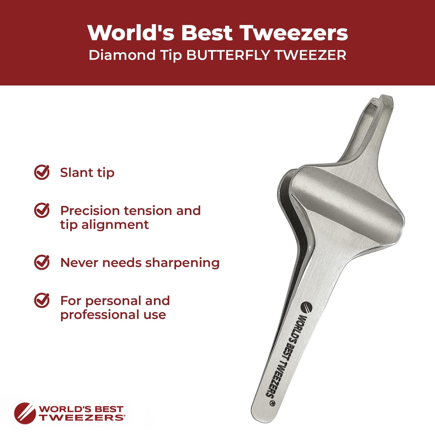 World's Best Tweezers Diamond Butterfly Tweezers - Wide Grip Slant Tip Precision Tweezers for Eyebrow, Facial & Ingrown Hair Removal - Perfectly Beauty & Personal Care Regine Switzerland