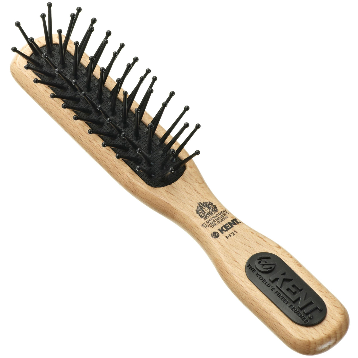Kent PF21 Narrow Cushion Paddle Brush - Taming Fine Pins, Detangling Long, Thick and Curly Hair, Scalp Massager for Growth Stimulation on Wet or Dry