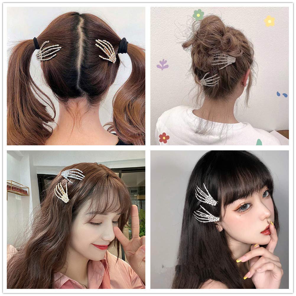 Halloween Costumes Hair Clips Accessories - Rhinestone Skeleton Hand Hair Clip Bone Hair Claws Barettes Pins Birthday Christmas Party CosplayGifts Beauty & Personal Care Sisadodo