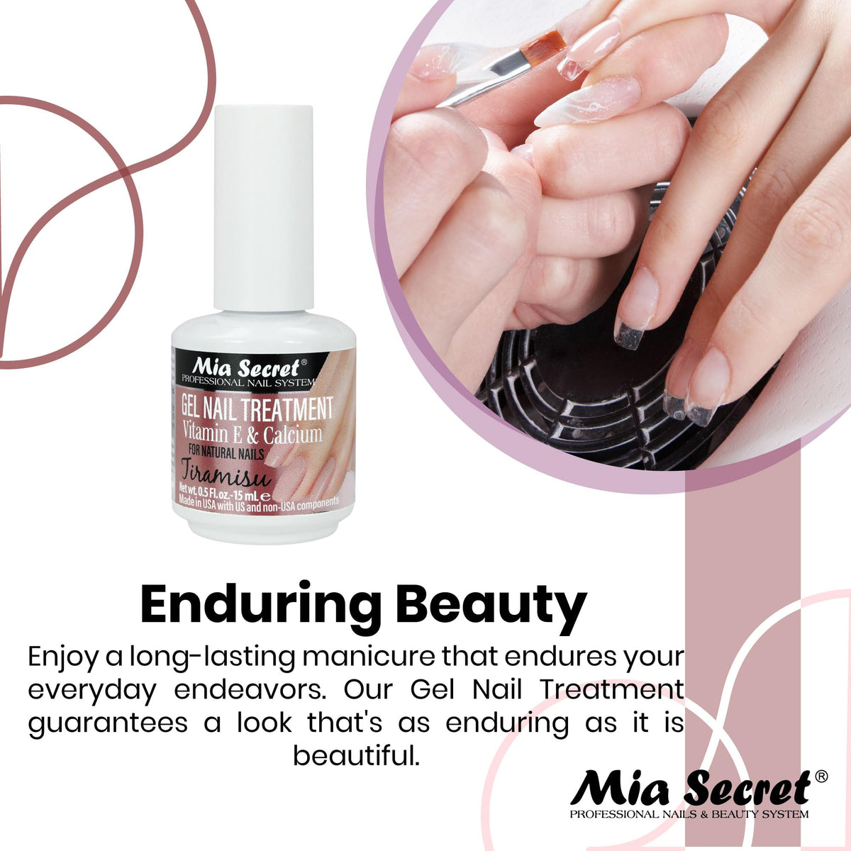 Mia Secret Gel Nail Treatment With Vitamin E and Calcium, 15ml - Nail Repair and Strengthening Polish (Tiramisu)