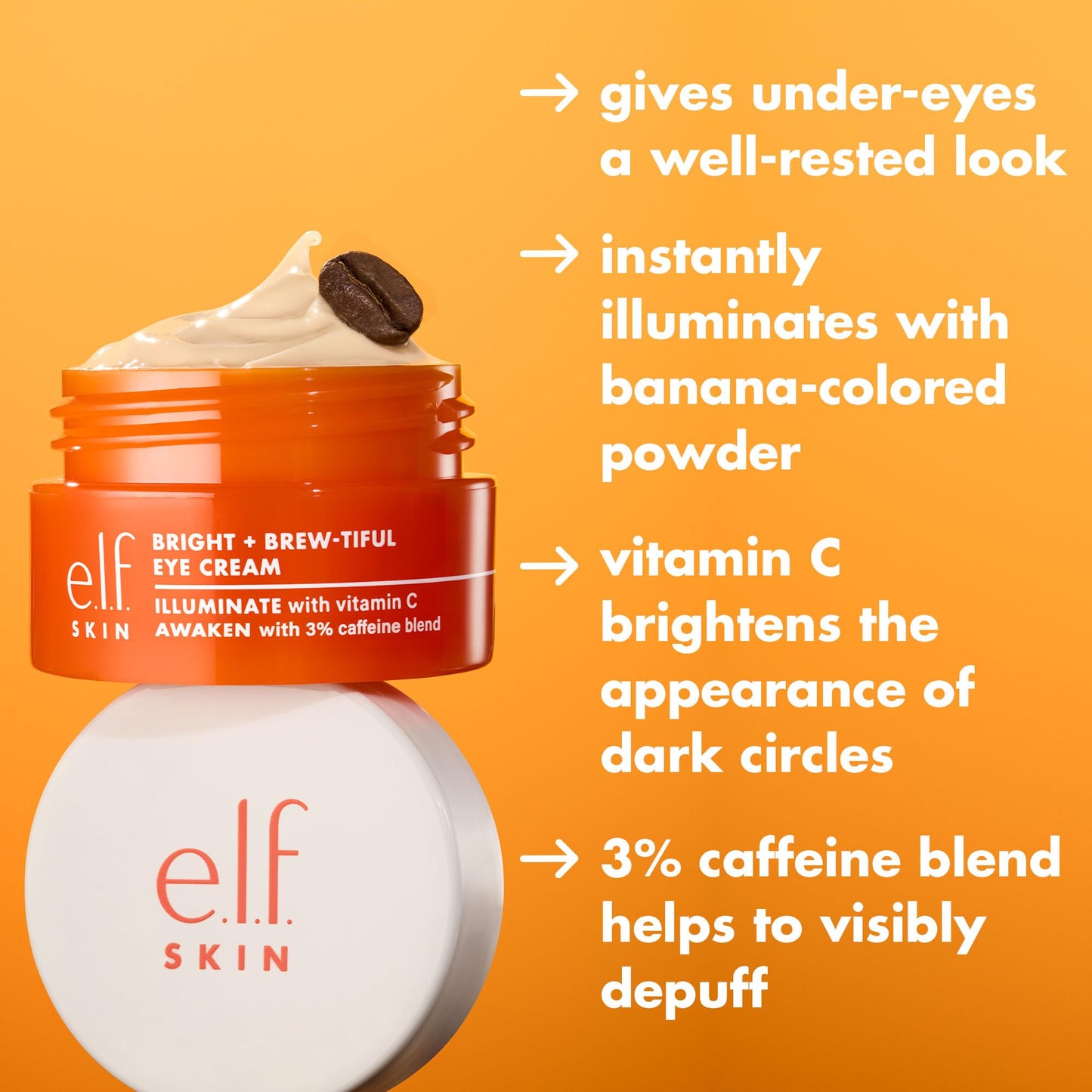 e.l.f. SKIN Bright + Brew-tiful Eye Cream Mini, Helps Brighten Appearance Of Undereye Dark Circles & Repair Puffiness, Vegan Beauty & Personal Care e.l.f.