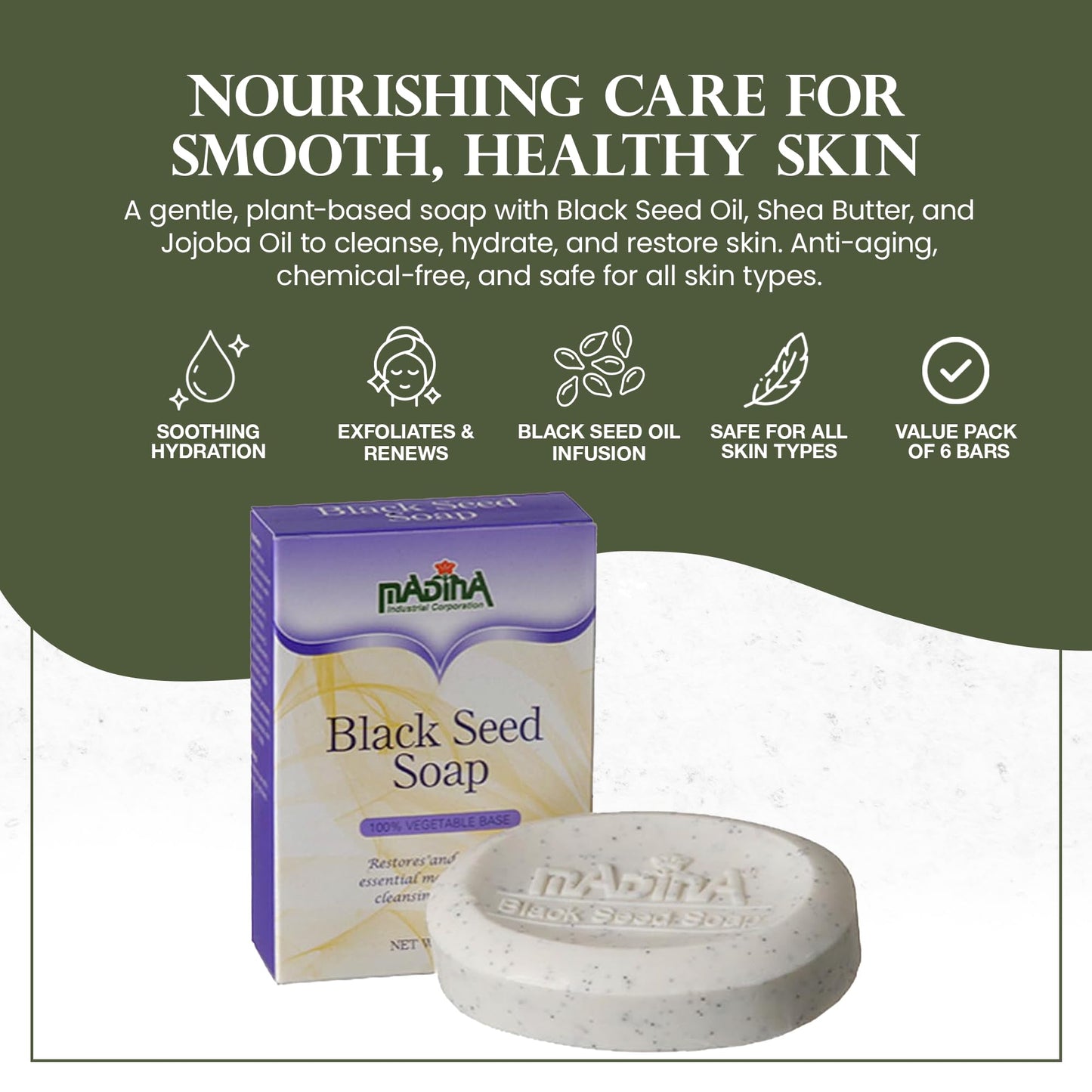 Madina Black Seed Soap Bar - Moisturizing, Anti-Aging, Deep Cleansing, Black Seed Oil, Shea Butter, Jojoba Oil, Plant-Based, Gentle Face & Body Beauty & Personal Care Madina