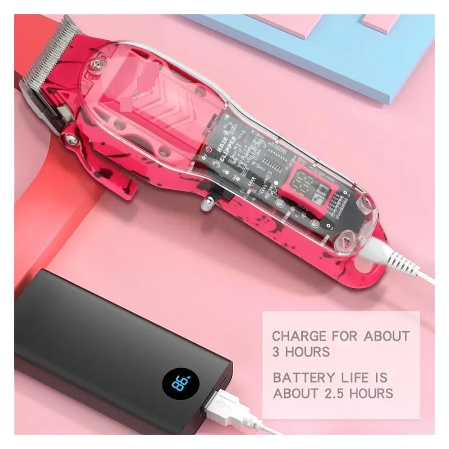 Razors Hair Clippers Professional Transparent Electric Hair Trimmers for Men Adults Kids Cordless Rechargeable Hair Cutter Machine USB(Blue) Beauty and Personal Care EWKYLSEM