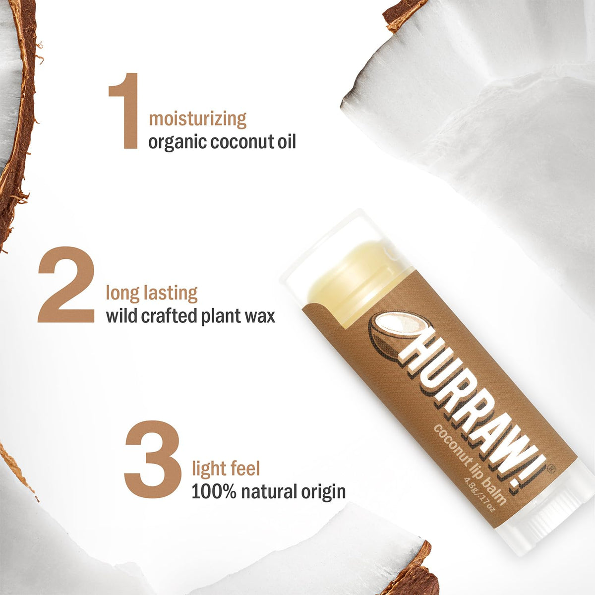Hurraw! Coconut Lip Balm, 2 Pack: Organic, Certified Vegan, Cruelty and Gluten Free. Non-GMO, 100% Natural Ingredients. Bee, Shea, Soy and Palm Free. Beauty & Personal Care HURRAW!