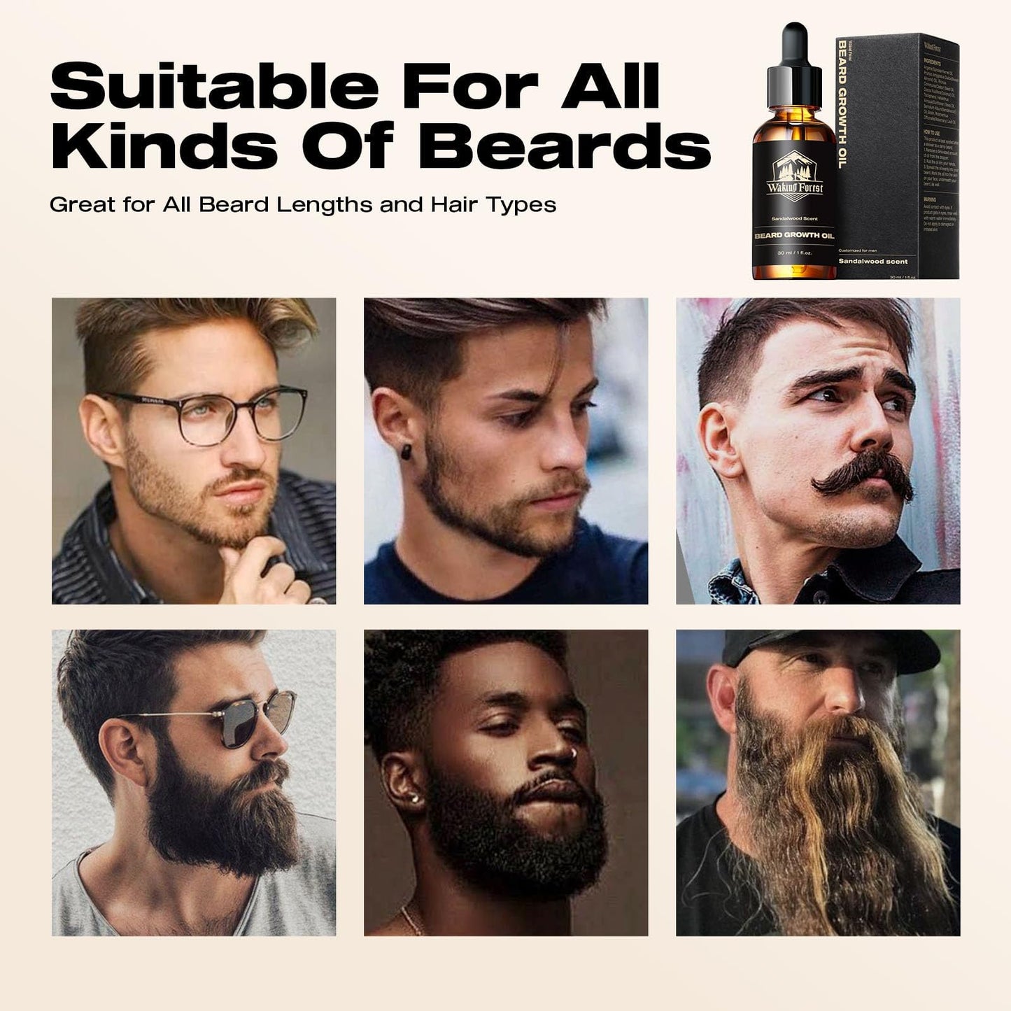 Waking Forest Sandalwood Beard Oil for Men - Biotin Mustache Oil with Vitamin E, Rosemary & Castor - Beard Care Softener, Strengthens, and Moisturizes Beauty and Personal Care Waking Forest