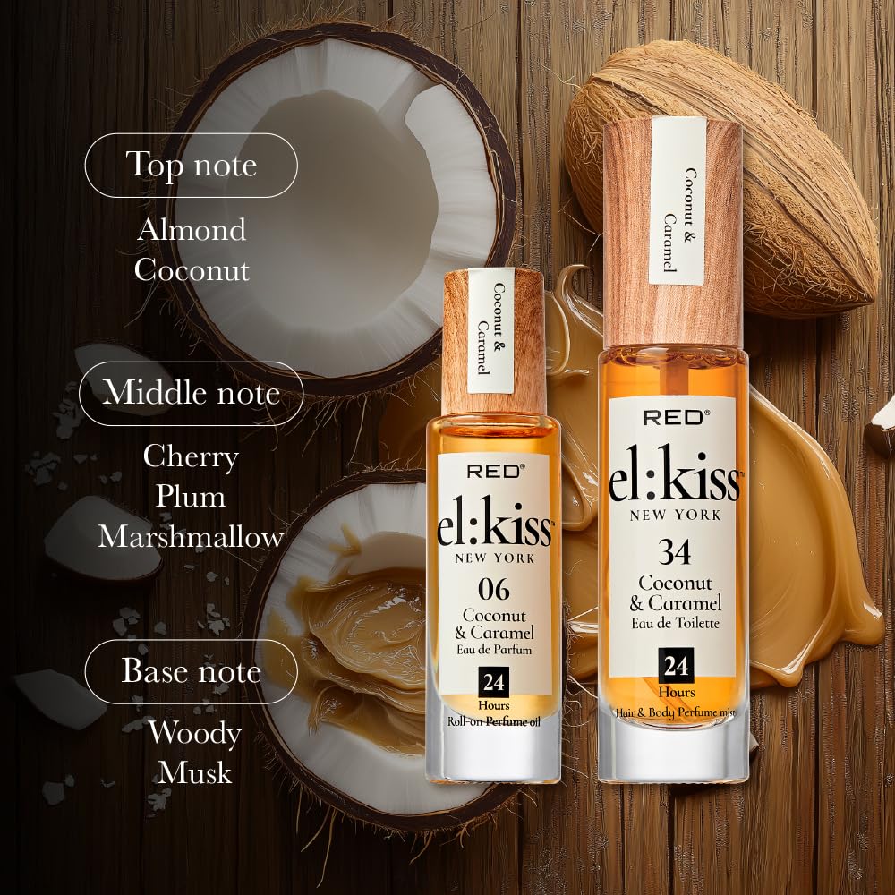 EL:KISS Hair Perfume & Body Mist, Coconut & Caramel Eau de Toilette 30mL (1.01 Fl Oz), Hydrating & Long-Lasting, Alcohol-Free & Mineral Oil-Free Beauty & Personal Care EL:KISS