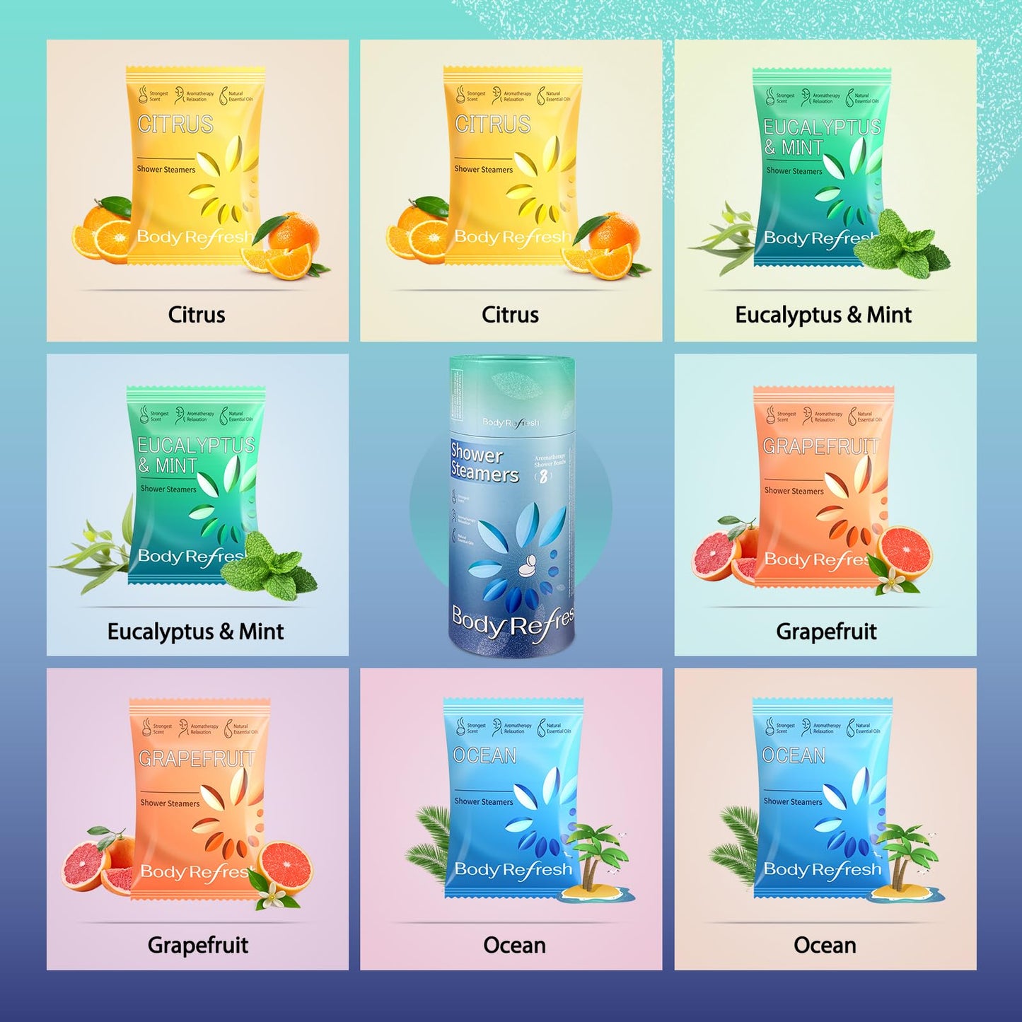 BodyRefresh Shower Steamers Aromatherapy 8 Pack, Shower Bombs with Essentials Oil for Stress Relief, Relaxation, Self Care Home Spa Gifts for Women Beauty and Personal Care BodyRefresh